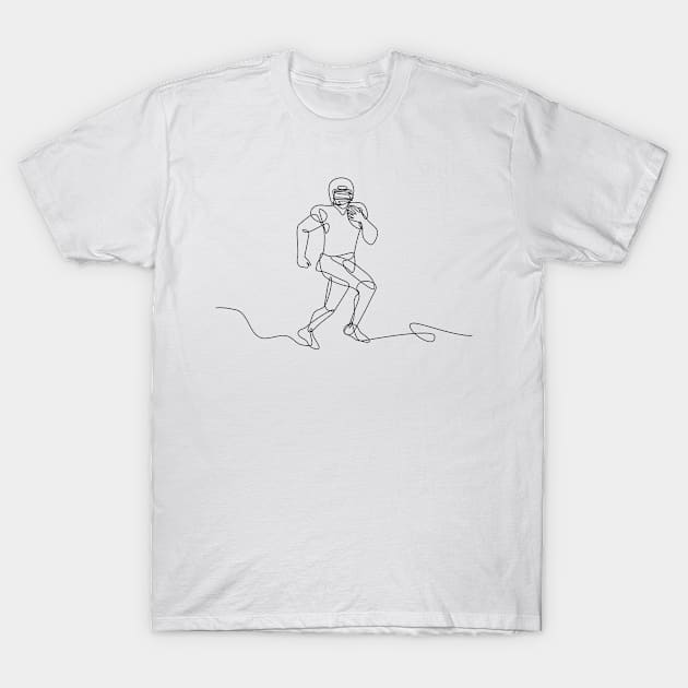 American Football Running Back Wide Receiver Quarterback or Tight End Running with Ball Continuous Line Drawing T-Shirt by patrimonio